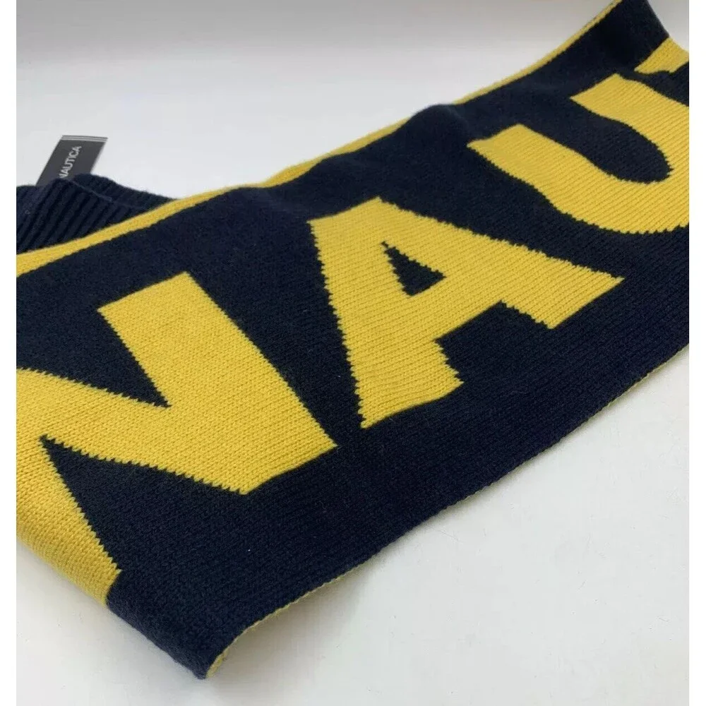 Nautica Mens Scarf Knit‎ Spell Out Texture Warm Cozy Business Casual Preppy NEW